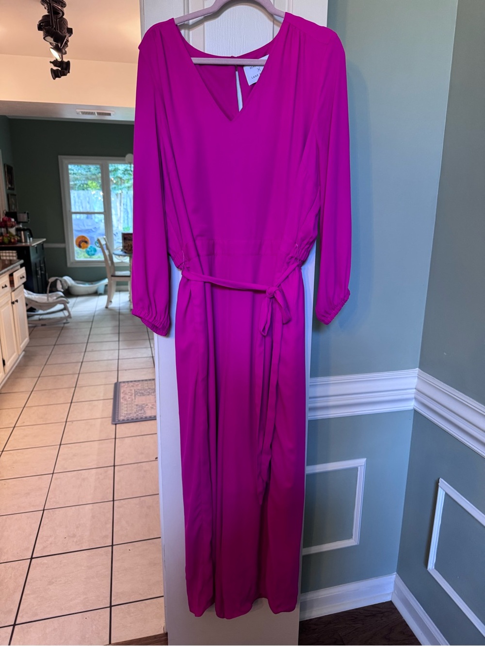 Lane Bryant Magenta Long Sleeve V-Neck Wide-leg Jumpsuit